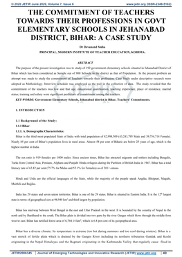 The Commitment of Teachers Towards Their Professions in Govt Elementary Schools in Jehanabad District, Bihar: a Case Study