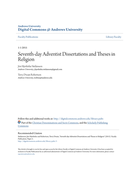 Seventh-Day Adventist Dissertations and Theses in Religion Jón Hjörleifur Stefánsson Andrews University, J.Hjorleifur.Stefansson@Gmail.Com