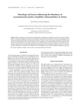 Phenology and Factors Influencing the Abundance of Lyciasalamandra Fazilae (Amphibia: Salamandridae) in Turkey