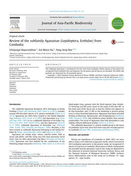 Review of the Subfamily Aganainae (Lepidoptera, Erebidae) from Cambodia