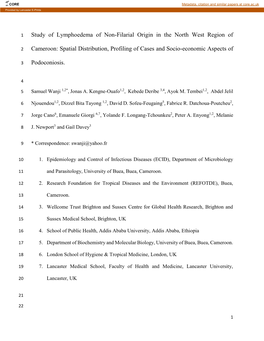 Study of Lymphoedema of Non-Filarial Origin in the North West Region Of