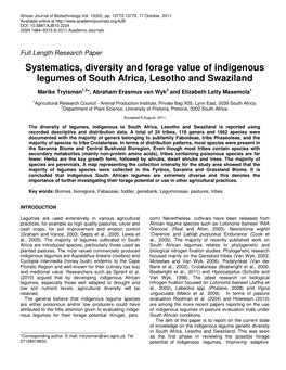 Systematics, Diversity and Forage Value of Indigenous Legumes of South Africa, Lesotho and Swaziland