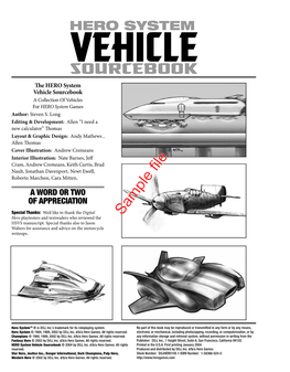 HERO System Vehicle Sourcebook a Collection of Vehicles for HERO System Games Author: Steven S