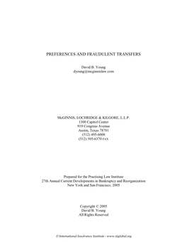 Preferences and Fraudulent Transfers