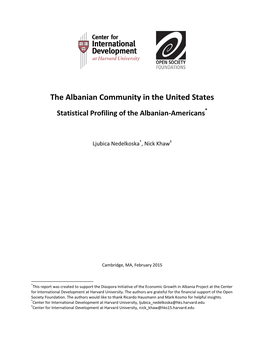 The Albanian Community in the United States Statistical Profiling of the Albanian-Americans*