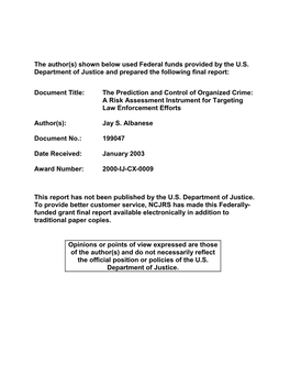 The Prediction and Control of Organized Crime: a Risk Assessment Instrument for Targeting Law Enforcement Efforts