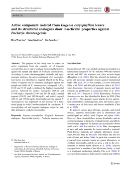 Active Component Isolated from Eugenia Caryophyllata Leaves and Its Structural Analogues Show Insecticidal Properties Against Pochazia Shantungensis