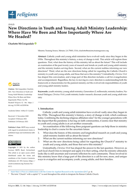 New Directions in Youth and Young Adult Ministry Leadership: Where Have We Been and More Importantly Where Are We Headed?