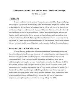 Functional Process Zones and the River Continuum Concept by Erin L