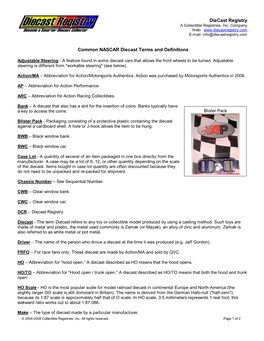 Diecast Registry the #1 Racing NASCAR Diecast Price Guide