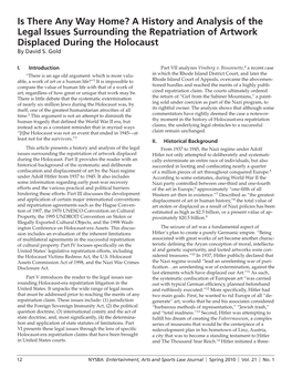 Is There Any Way Home? a History and Analysis of the Legal Issues Surrounding the Repatriation of Artwork Displaced During the Holocaust by David S