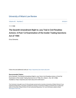 The Seventh Amendment Right to Jury Trial in Civil Penalties Actions: a Post-Tull Examination of the Insider Trading Sanctions Act of 1984