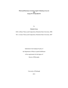 Pitch and Harmony in György Ligeti's Hamburg Concerto and Syzygy For