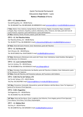 Centri Territoriali Permanenti Educazione Degli Adulti – Lazio Roma E Provincia Di Roma