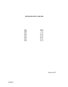 1406HI01 IBM HIGHLIGHTS, 2000-2006 Year Pages 2000 3-11