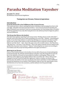 Parasha Meditation Vayeshev