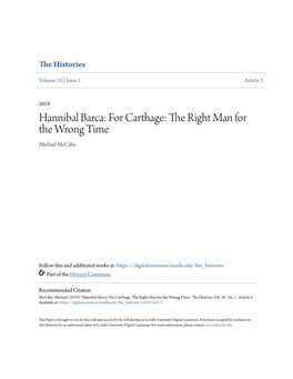 Hannibal Barca: for Carthage: the Right Man for the Wrong Time Michael Mccabe