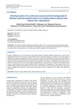 David Procedure for Aortic Root Aneurysm in the Background of Marfan Syndrome Patient with Severe Kyphoscoliosis and Previous Mitral Valve Replacement