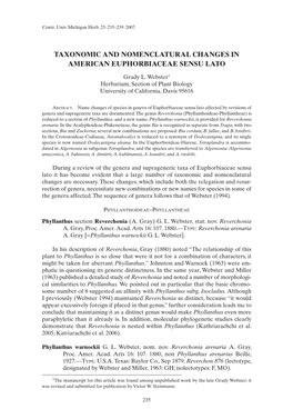 Taxonomic and Nomenclatural Changes in American Euphorbiaceae Sensu Lato