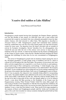 'A Native Died Sudden at Lake Allallina'