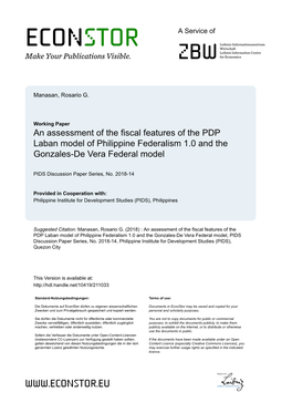 An Assessment of the Fiscal Features of the PDP Laban Model of Philippine Federalism 1.0 and the Gonzales-De Vera Federal Model