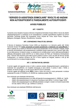 Servizio Di Assistenza Domiciliare” Rivolto Ad Anziani Non Autosufficienti E Parzialmente Autosufficienti