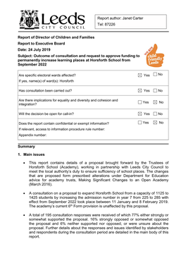 Horsforth School Cover Report 150719