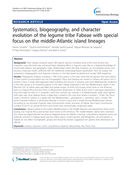 Systematics, Biogeography, and Character Evolution of the Legume Tribe Fabeae with Special Focus on the Middle-Atlantic Island L