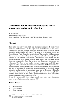 Numerical and Theoretical Analysis of Shock Waves Interaction and Reflection
