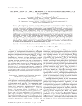 The Evolution of Larval Morphology and Swimming Performance in Ascidians