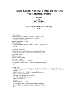 Indira Gandhi National Centre for the Arts Vedic Heritage Portal RGVEDA