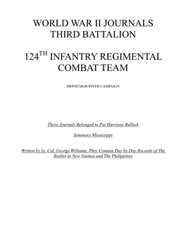 World War Ii Journals Third Battalion 124 Infantry
