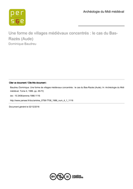 Une Forme De Villages Médiévaux Concentrés : Le Cas Du Bas-Razès (Aude)