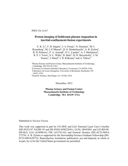 Proton Imaging of Hohlraum Plasma Stagnation in Inertial-Confinement-Fusion Experiments