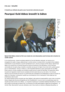 Pourquoi Ould Abbes Brandit Le Bâton