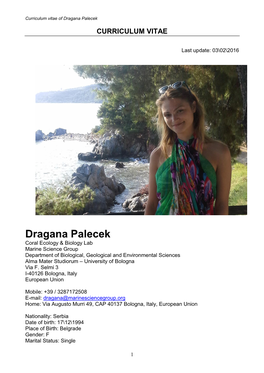 Curriculum Vitae of Dragana Palecek