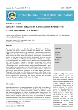 Spread of Various Religions in Kanyakumari District Areas N