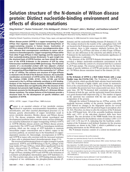 Solution Structure of the N-Domain of Wilson Disease Protein: Distinct Nucleotide-Binding Environment and Effects of Disease Mutations