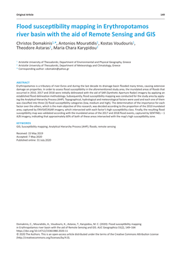 Flood Susceptibility Mapping in Erythropotamos River Basin with the Aid of Remote Sensing And