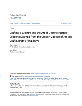 Crafting a Closure and the Art of Deconstruction: Lessons Learned from the Oregon College of Art and Craft Library’S Final Days