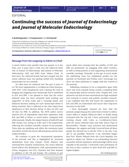 Continuing the Success of Journal of Endocrinology and Journal of Molecular Endocrinology