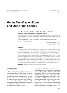 Genus Monilinia on Pome and Stone Fruit Species