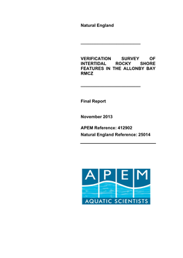 Verification Survey of Intertidal Rocky Shore Features in the Allonby Bay Rmcz