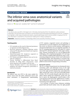 The Inferior Vena Cava: Anatomical Variants and Acquired Pathologies Simon J