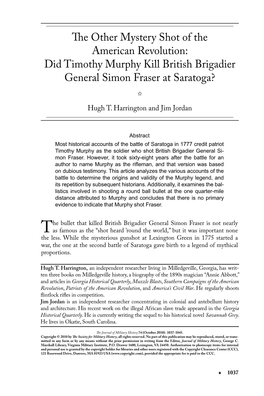 The Other Mystery Shot of the American Revolution: Did Timothy Murphy Kill British Brigadier General Simon Fraser at Saratoga? I