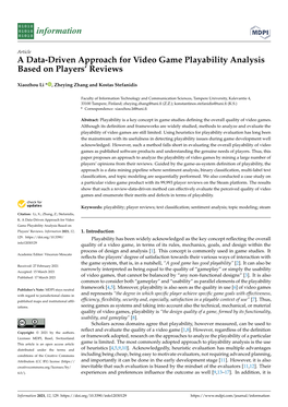 A Data-Driven Approach for Video Game Playability Analysis Based on Players’ Reviews