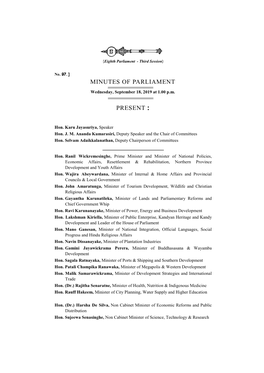 Minutes of Parliament for 18.09.2019