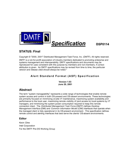 Alert Standard Format (ASF) Specification