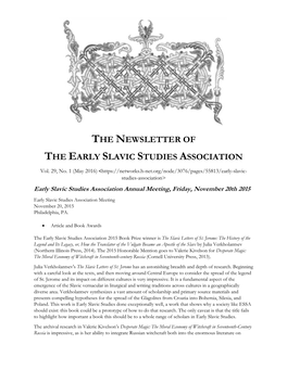 The Newsletter of the Early Slavic Studies Association