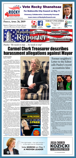 Carmel Clerk Treasurer Describes Harassment Allegations Against Mayor by JEFF JELLISON Reporter Publisher